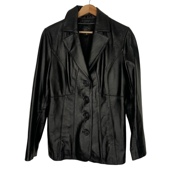 Wilson Leather Women’s Black Leather Fitted Blazer Jacket Medium Buttery Soft - Picture 1 of 13